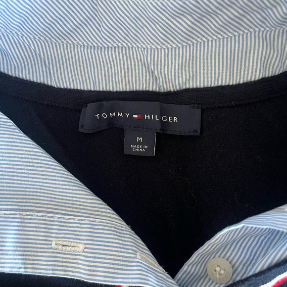 Tommy Hilfiger Navy V-Neck Sweater with Red and White Accents - Picture 3 of 5